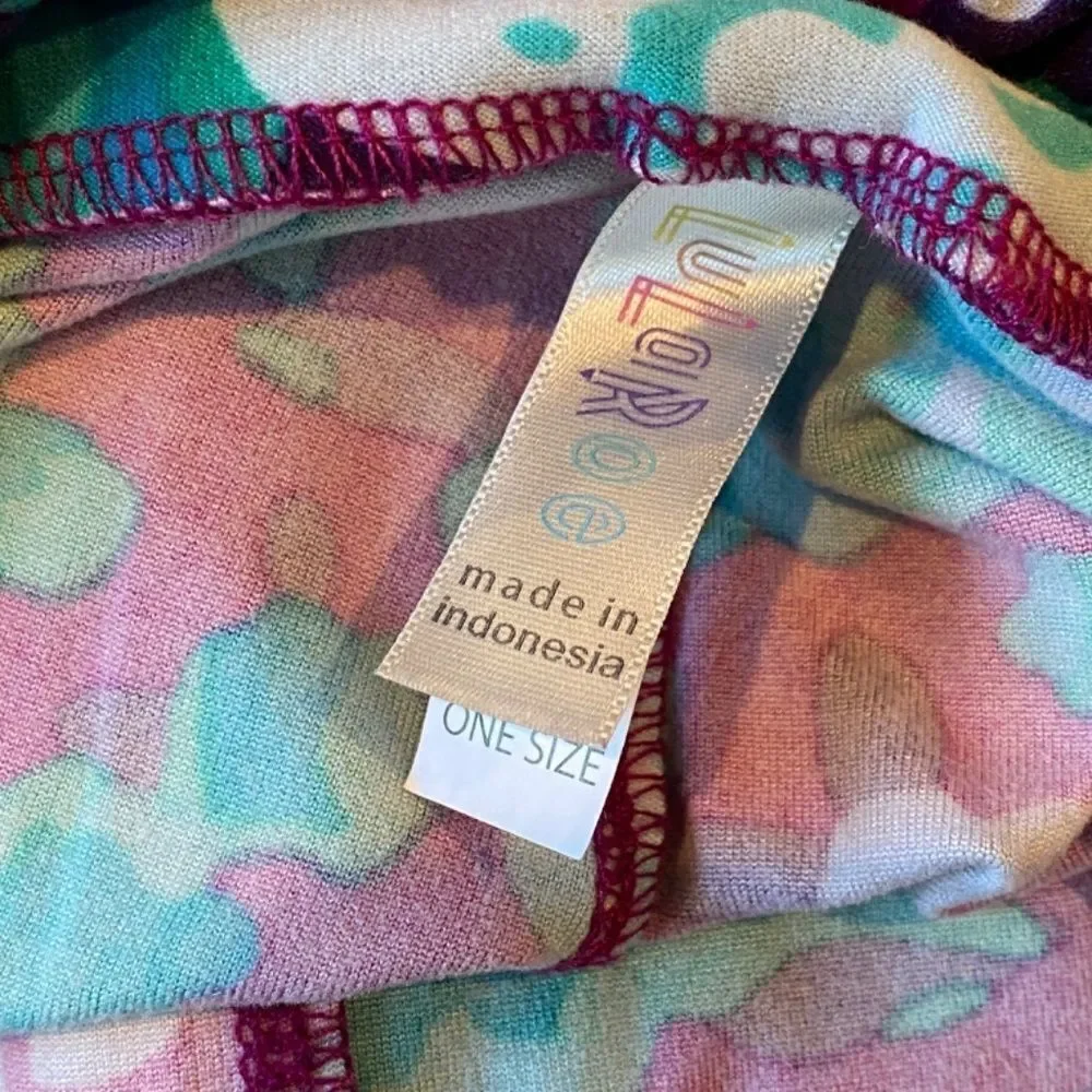 1264 LuLaRoe Leggings Size OS Pink Green White Abstract Floral Print New